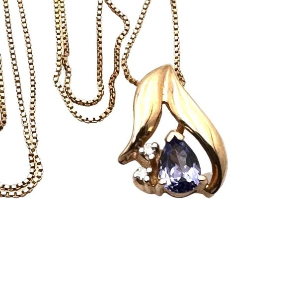 10K Gold Womens Necklace Purple Tanzanite Diamond Pendant Yellow Gold Gift Idea - Picture 8 of 8